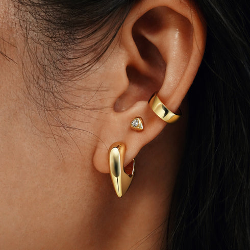 Gold Puffy Shield Huggie Hoop Earrings
